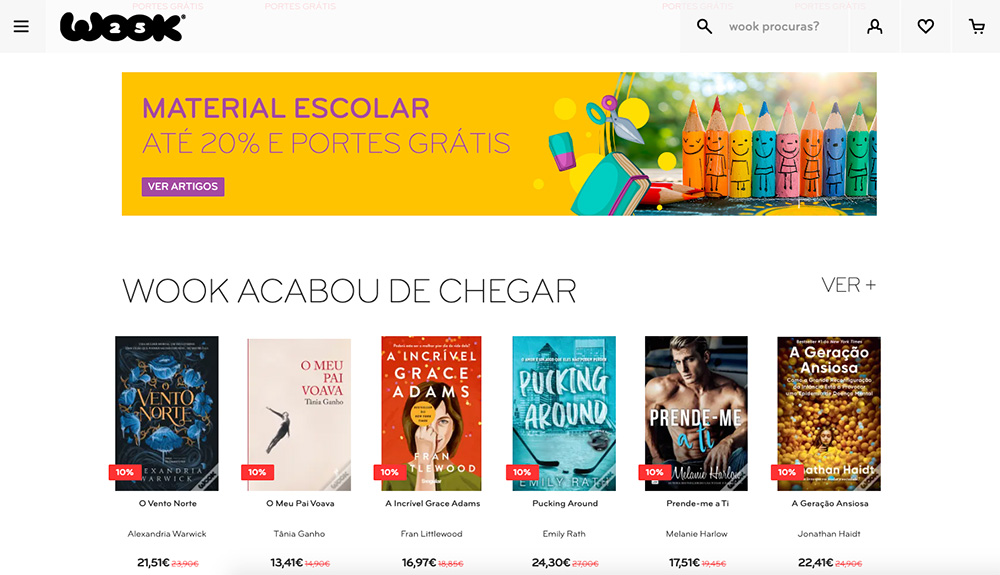 homepage do site da livraria Wook