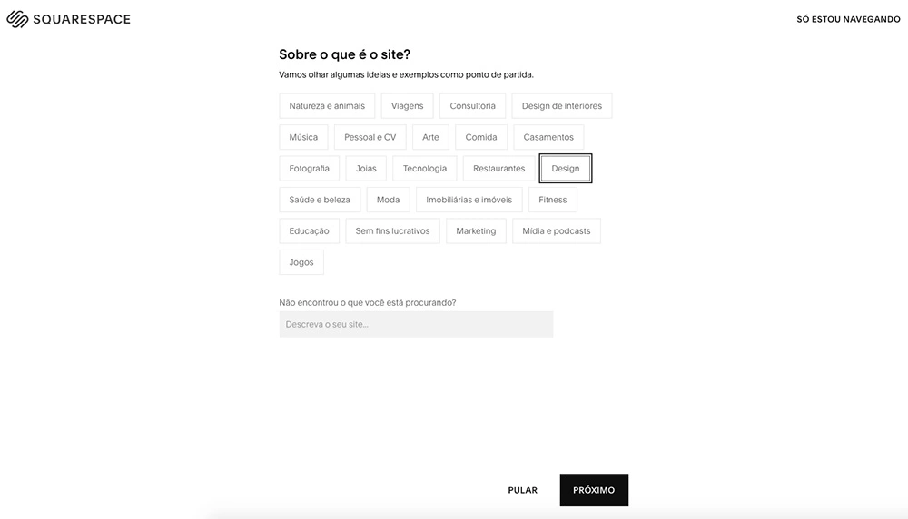 Etapa de cadastro do Squarespace